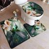 Hummingbird Bath Mat Set White Flowers Green Plants Birds Rustic Home Carpet Bathroom Decor Floor Rugs U-Mats Toilet Lid Cover