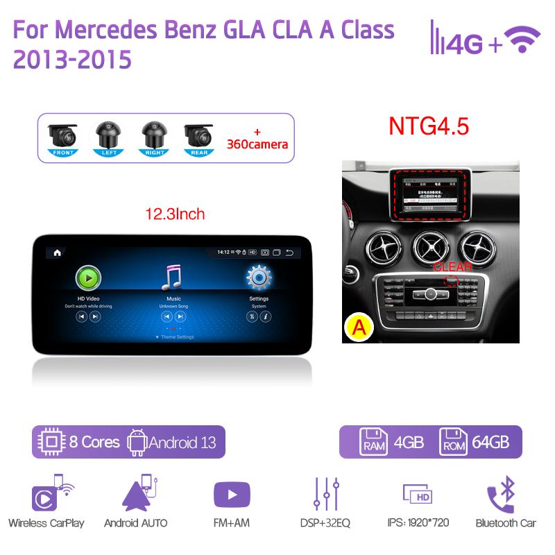 10.25/12.3 дюйма Android13 Для Mercedes Benz GLA CLA A Класса 2013-2018 GPS Навигация CarPlay 4G 360Камера Автомобильный Мультимедийный Плеер