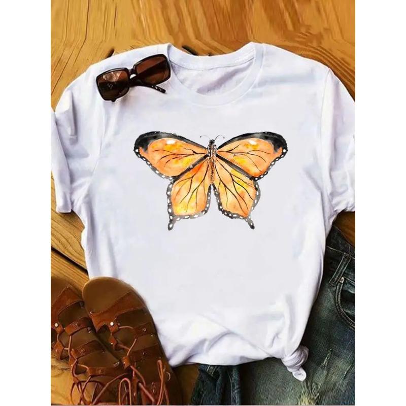 Love Heart Butterfly Trend Summer Clothes Womens Clothing Ladies Print Fashion Tshirts Short Sleeve FeUnisex Graphic Tee Fashion