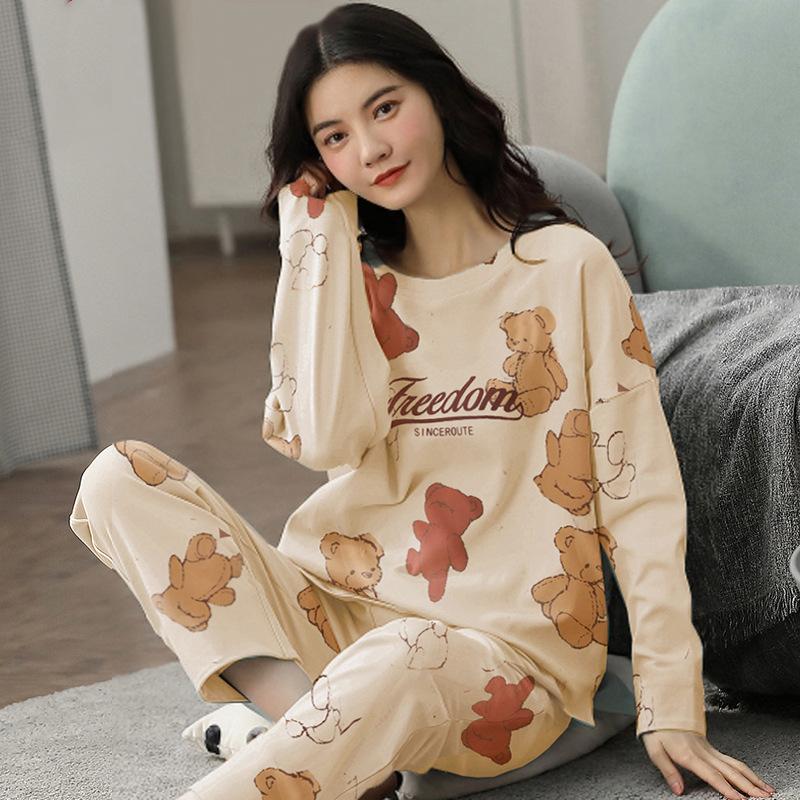Plus Size Womens Fashion Girls Pajamas Long Sleeve Tops Pants Set Sleepwear Bamboo Print Fresh Family Pajamas Set