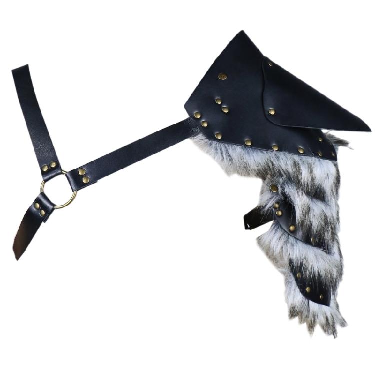 Medieval Furry Trim Shoulder Armors Adjustable Leather Shoulder Guard Pauldron for Halloween Cosplay Costume Accessory