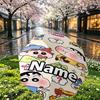 Custom Name Personalized Crayon Shin Print Umbrella, Auto Open Close, 8‑Rib Sturdy Frame, Commute Camping Hiking Use, Birthday Gift