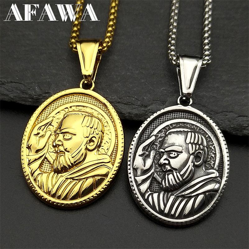 Святой Отец Падре Пио Овальная Медаль Подвеска на Шею для Мужчин Нержавеющая Сталь Золотой Цвет Христианская Религиозная Подвеска Ожерелья Украшения