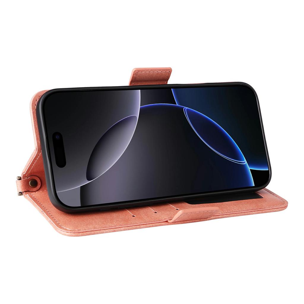 For iPhone 16 Pro Leather Case Magnetic Closure Wallet Stand Phone Cover with Crossbody Strap