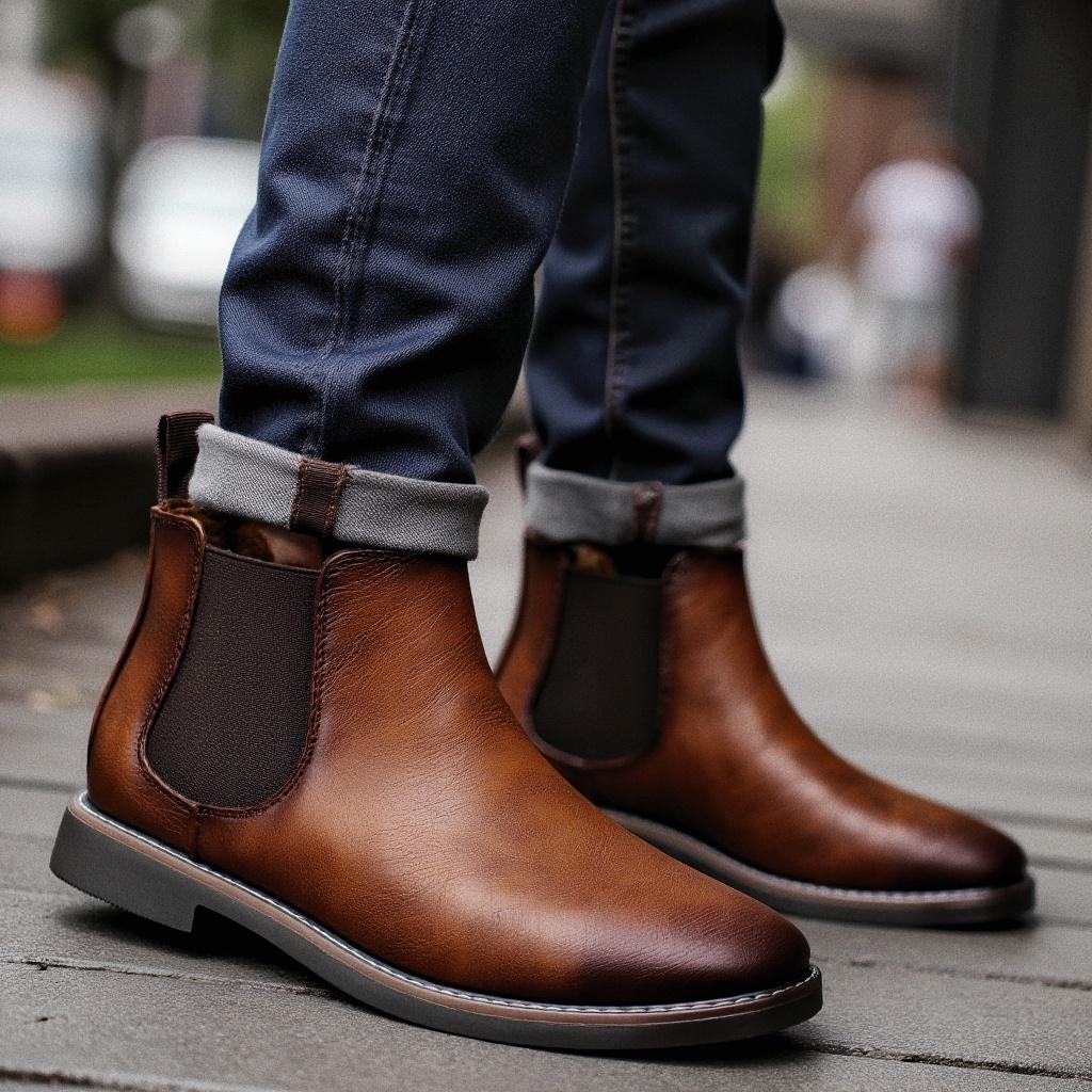 HECRAFTED SHOES/ Зимние мужские ботинки из искусственной кожи