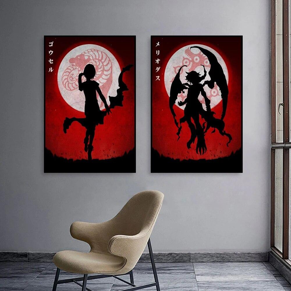 Аниме-настенные принты, силуэты, стили, постеры, холсты, комнатные картины и украшения, настенные росписи для современного домашнего декора
