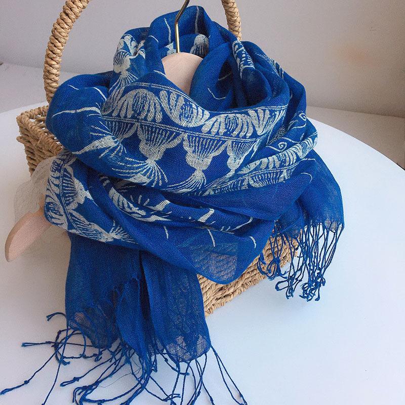 Direct Supply Imitation Batik Pure Linen Breathable Material Sunscreen Scarf Warm Printed Shawl Retro Silk Scarf