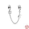 925 Sterling Silver Sparkling Clear Sparkle Flower Safety Chain Charm Bead Fit Original Bracelet Pendant DIY Jewelry