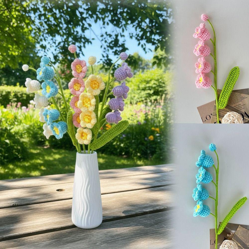 1pc Finished Product Lily of the Valley Crochet Flowers Hand-woven Knit Fake Flowers  Party Wedding