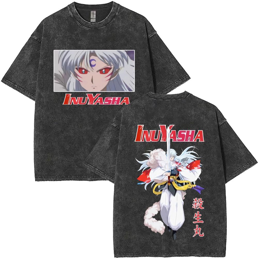 Washed Vintage Anime Inuyasha Graphic Tshirt Men Women Fashion Casual Oversized T Shirts Mens Cartoon Harajuku Short Sleeve