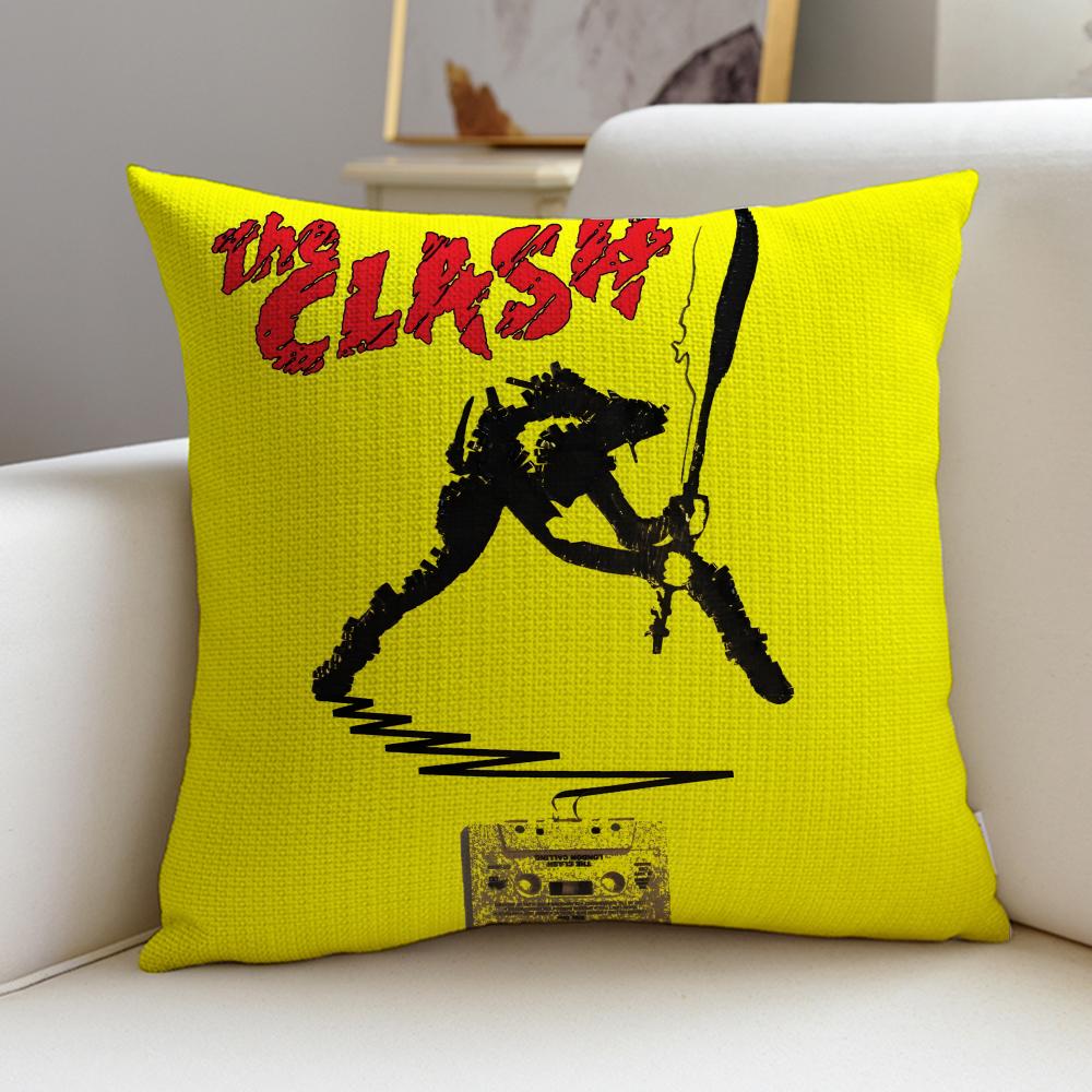 RRock Band The ClashS Cushion Cover Breathable and skinfriendly linen pillowcase square removable and washable cushion