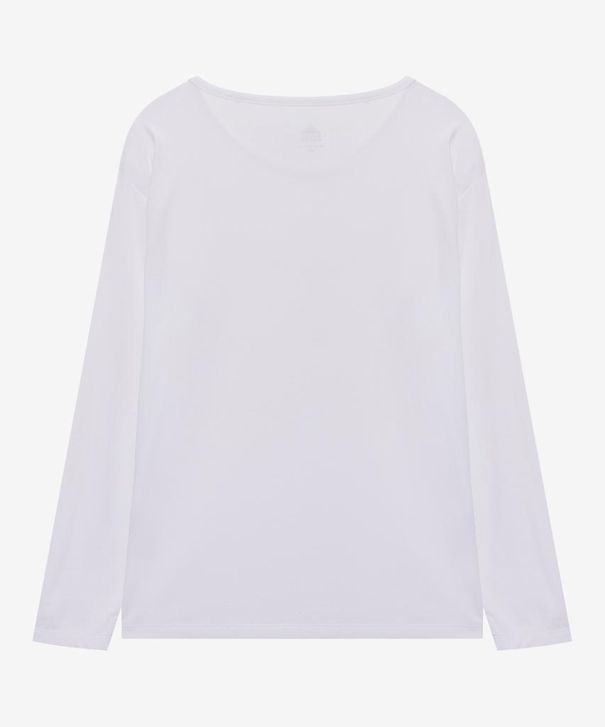 BASIC HOUSE Women'S Flowy Spandex U-Neck Oversized Long Sleeve T-Shirt White