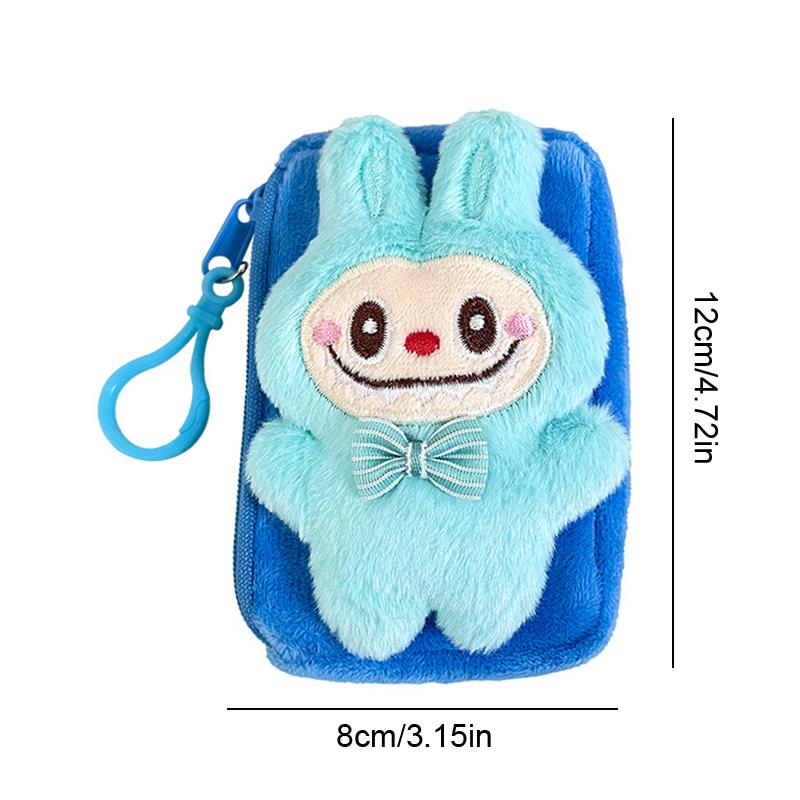 Cartoon Labubu Plush Coin Purse Cute Anime Money Change Pouch Earphone Storage Bag Zipper Wallet Keychain Pendant Kid Gifts