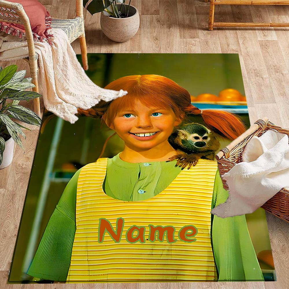 Pippi Monkey Friend. Customized Name Area Rug Suitable for Dormitory Hallway Playrooms Dining Room Anti-slip Rug Office home decor