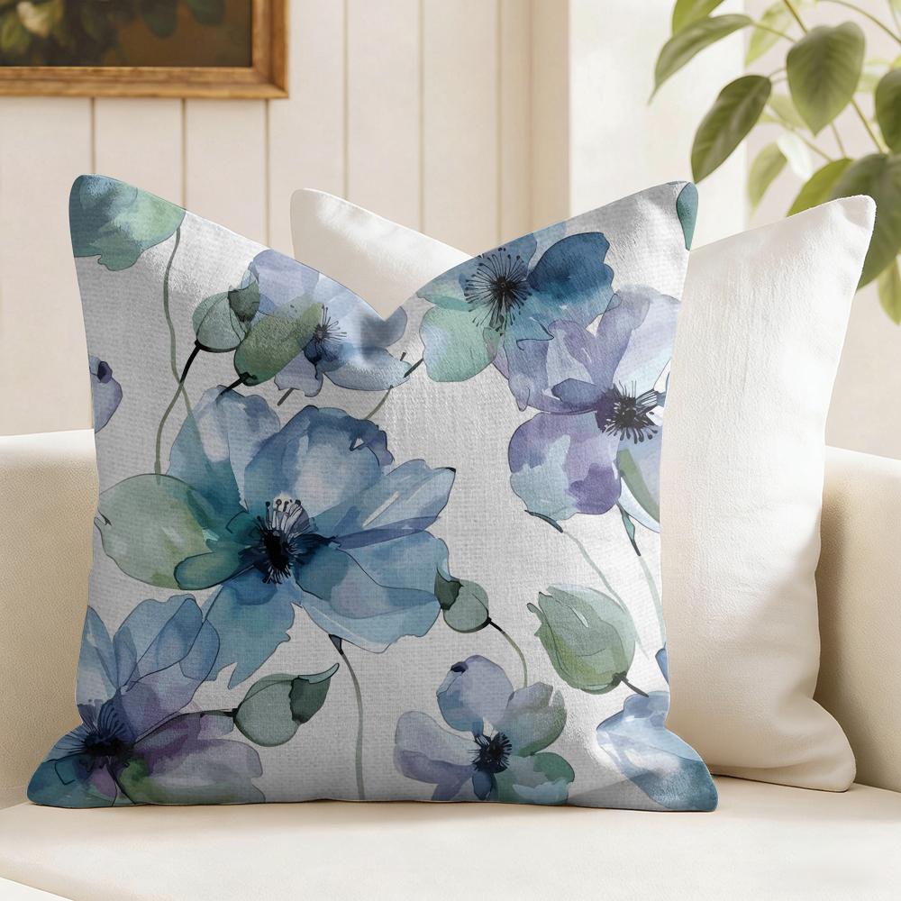 Painted Blue Creative Cushion Cover Summer Linen Pillow Case Organic Fabric Cushion Cover DoubleSided Sofa Home Decor