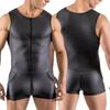 Горячий Сексуальный Мужской Боди из Искусственной Кожи Клубные Костюмы Облегающий Комбинезон с Карманом Без Рукавов на Молнии с Открытой Промежностью Эротическое Белье