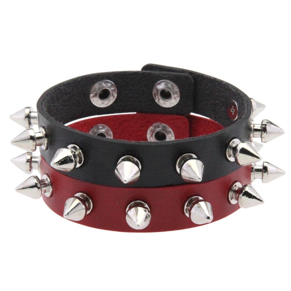 Punk Spike Cone Rivet PU Leather Bracelet, Adjustable Snap Button Gothic Rock Wrist Cuff Unisex Couple Jewelry