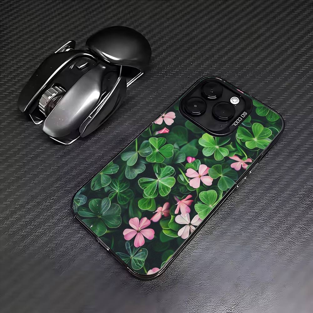 Счастливый четырехлистник Чехол для телефона для iPhone17,16,15,14,13,12,11 Plus,Pro Max Цветной Посеребренный Внутренняя крышка