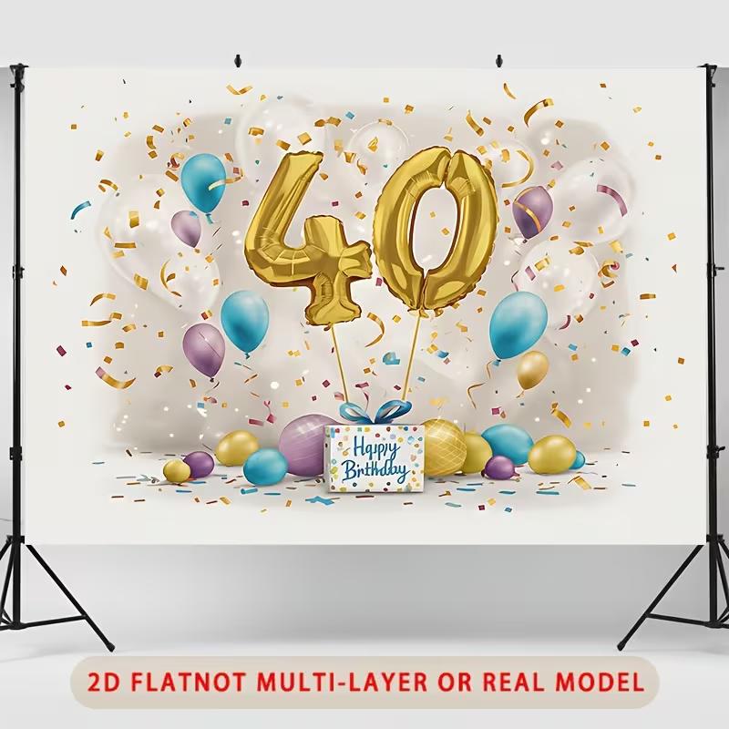 2D 40th Birthday Party Backdrop Gold Number Balloon Background Cloth