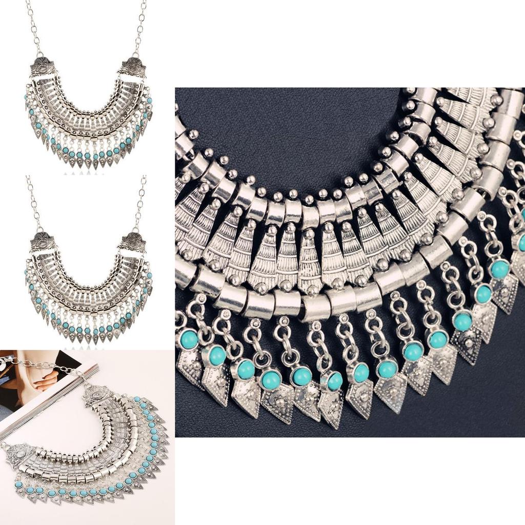 Style Simulation Ethnic Gemstone Decoration Tassel Design Women Necklace