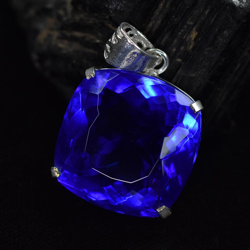 BLUE Sapphire 91 Ct CERTIFIED Square Cushion 925 Sterling Silver GEMS Pendant MY-PD-147-NS