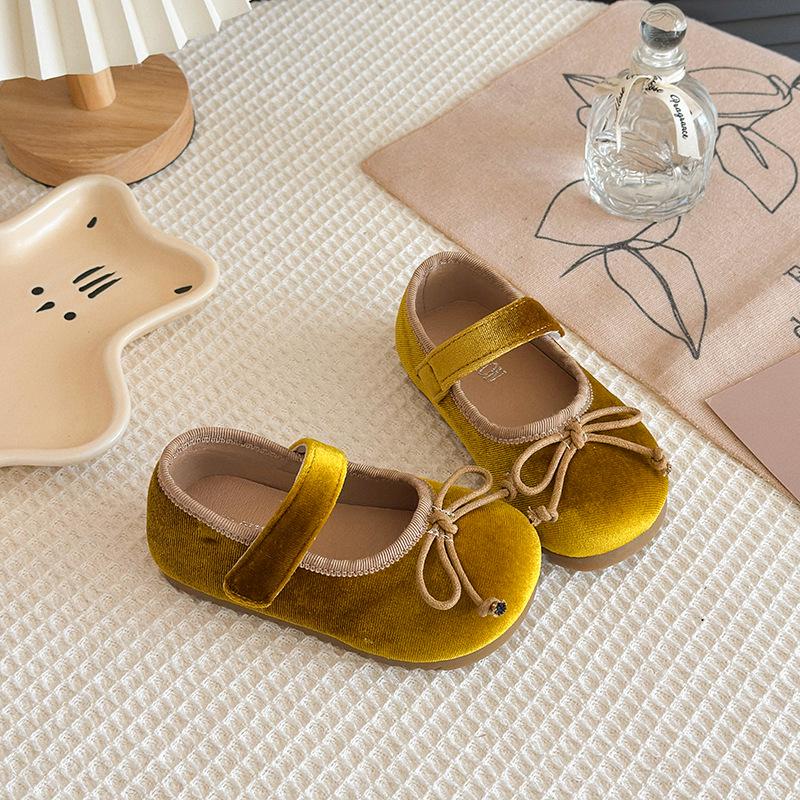Корейские туфли-принцессы для девочек - Весна/Осень, Бархатные балетки с бантом