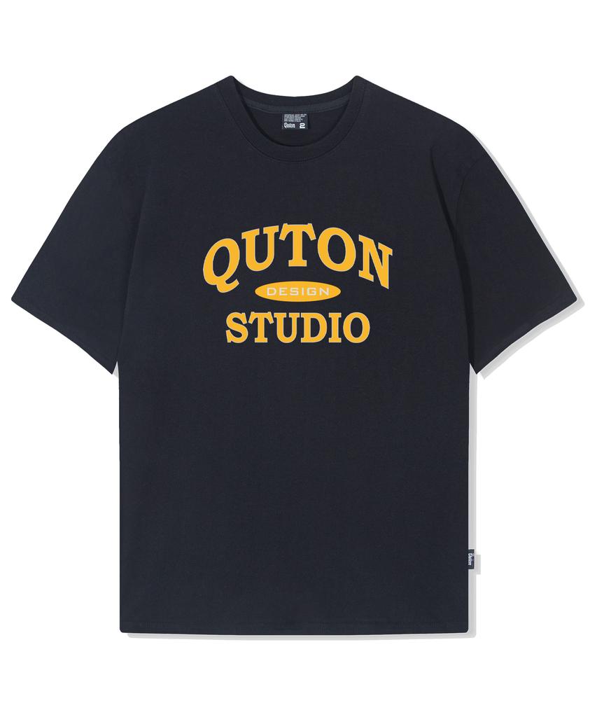 QUTON Classic Studio Yellow Oversized Heavy Short Sleeve T-Shirt_Black