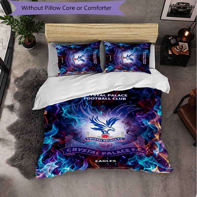 Crystal Palace Football 3 Piece Bedding Set Soft Duvet Cover Set with Pillowcases Printed Bedroom Decor Set for Home