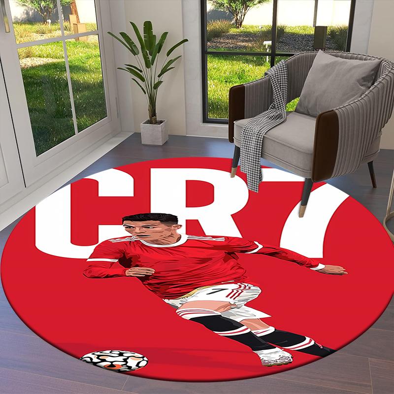 Круглый ковер CR7, Ковер для гостиной, спальни, дивана, игровой комнаты, Нескользящий коврик