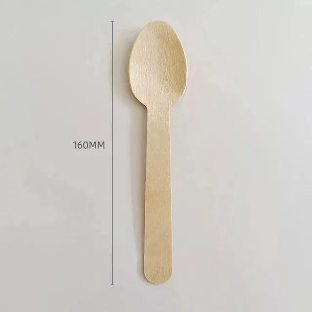 100pcs Disposable Wooden Spoon Knife Forks Biodegradable EcoFriendly Tableware Western Dessert Ice Cream Scoop for Party Picnic