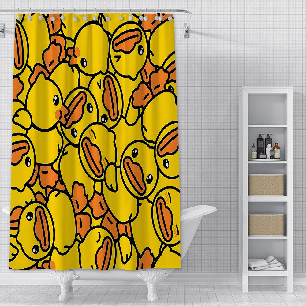 Little Yellow Duck Cute Animal Shower Curtain Waterproof Polyester Fabric Paint Bath Curtain Home Bathroom Decor Curtain Hook
