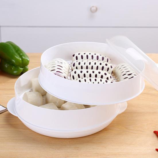 Round Single/Double Steamer Kitchen Tier Microwave Food Cookware Veggies Fish