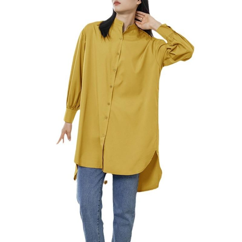 Spring and Summer Solid Color Loose Shirt Women's Medium and Long Large Version Women's Shirt New