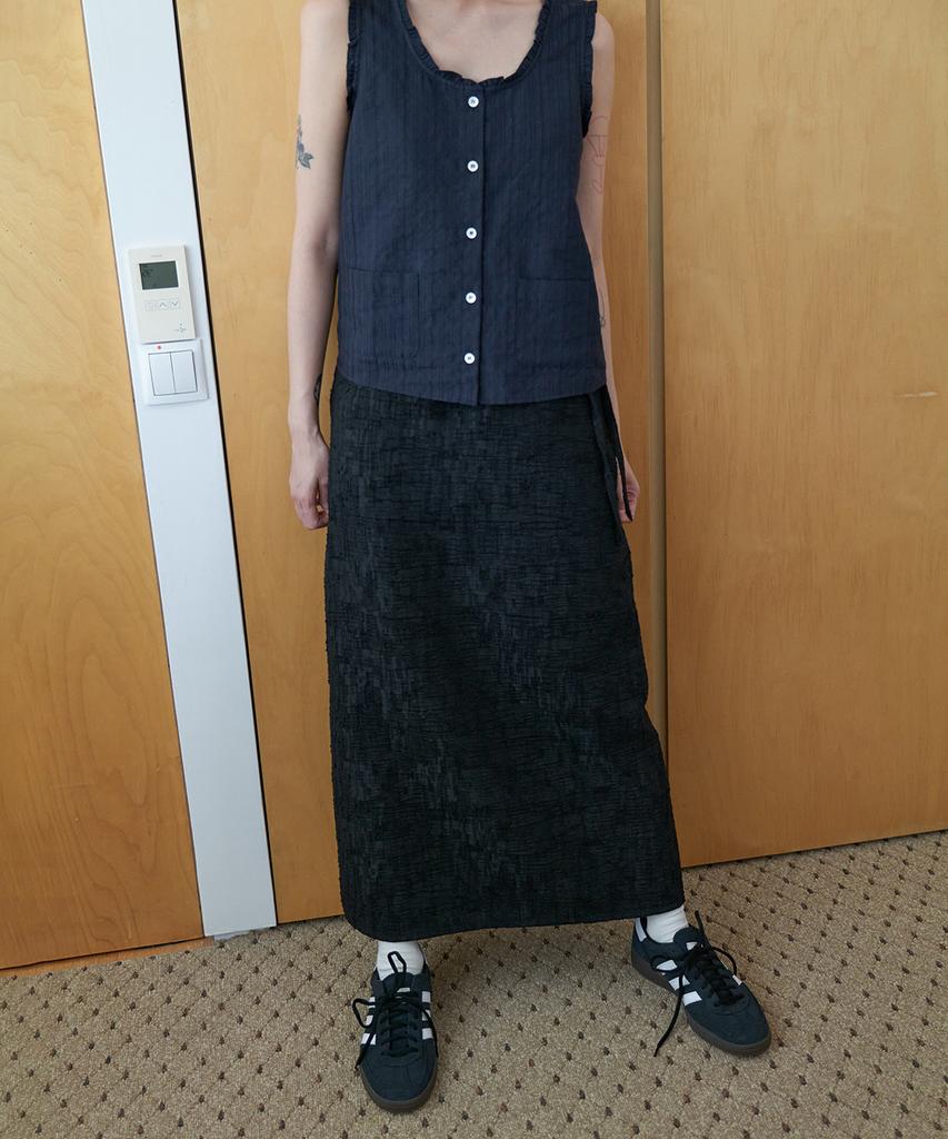 Step Around Tweed Drawstring Long Skirt_Black