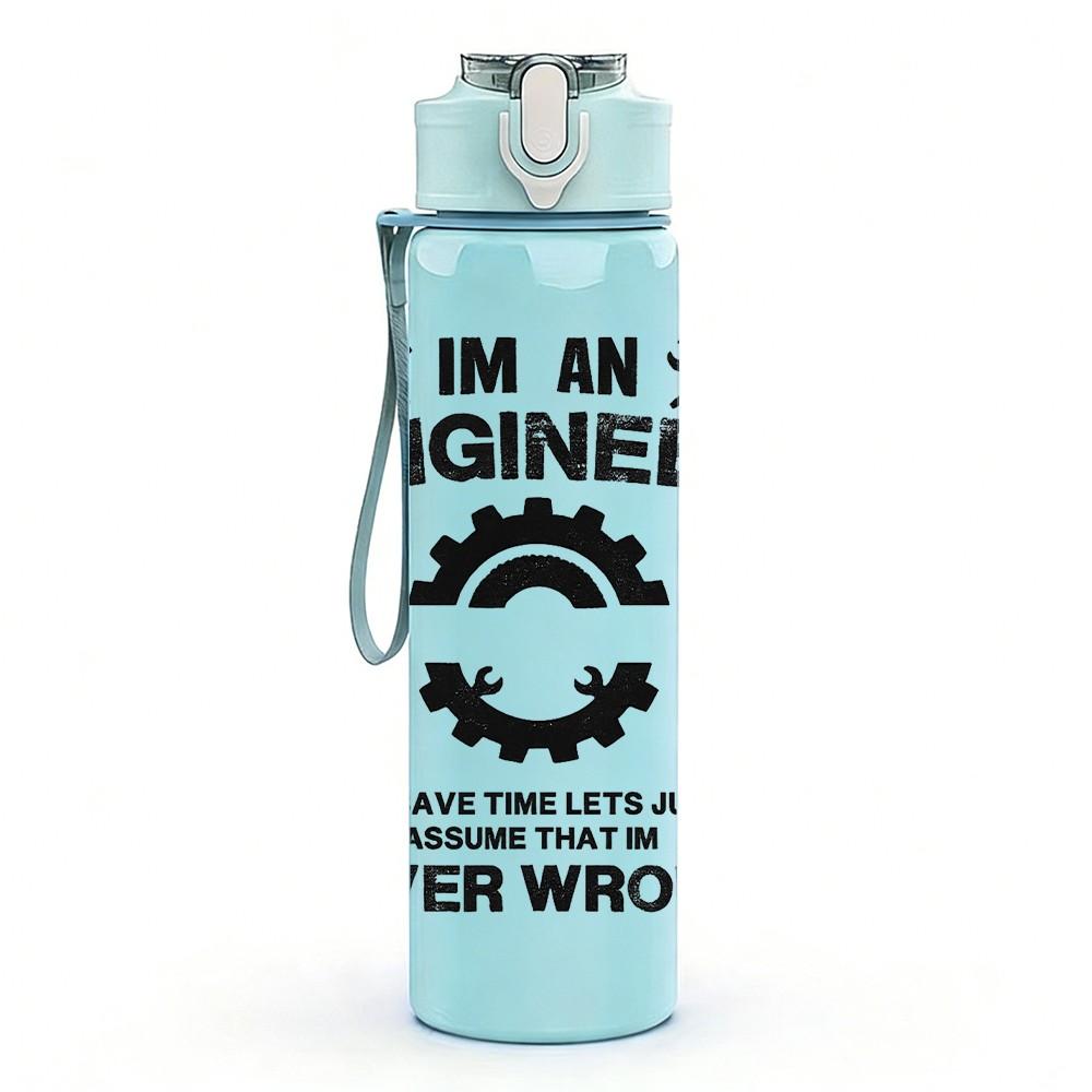1PC I Am An Engineer Slogan Print 750ml Color Plastic Sports Water Bottle Leakproof Flip Straw Lid Suitable for Sports Office Home Use
