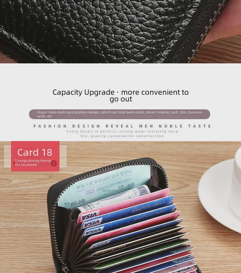 Мужской и женский тонкий держатель карт из натуральной кожи с большой емкостью и защитой от размагничивания