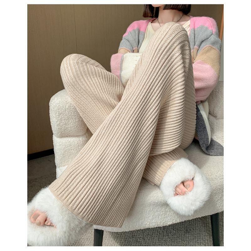 Модные осенне-зимние женские трикотажные брюки с широкими штанинами, новые свободные длинные брюки на шнурке с высокой талией, повседневные однотонные плиссированные брюки 2379