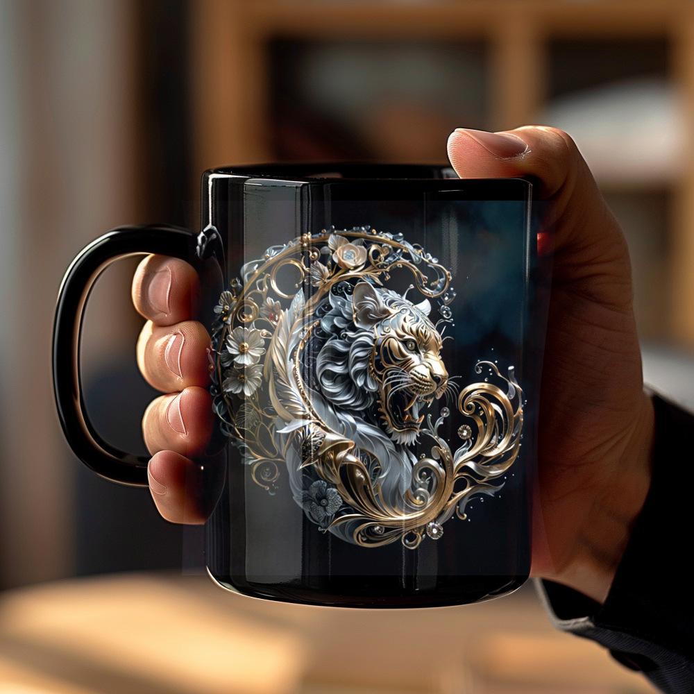 Керамическая Кофейная Кружка с Тигром и Львом, 3D Кружки для Молочного Чая и Воды, Креативная Кружка для Завтрака, Домашняя Посуда, Подарок на День Рождения