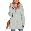 Autumn Women's Plush Warm Hooded Coat Solid Color Fluffy Button Pocket Casual Loose Coat