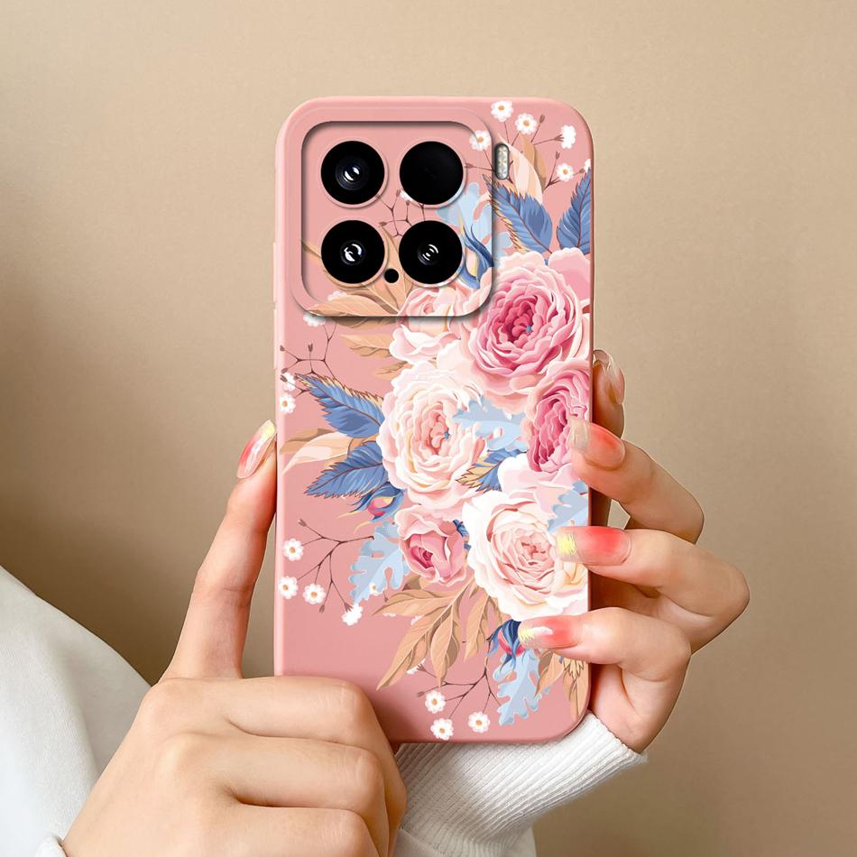 Чехол-конфетница для телефона Xiaomi 15 Pro, корпус, мягкий жидкий силикон, улучшенная полная защита, задняя крышка с цветами для Xiaomi15 Pro, Чехол