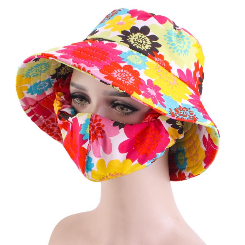 New summer sun-protective mask, hat, integrated sun hat, UV protection, outdoor tea picking flowerpot hat, fisherman's hat