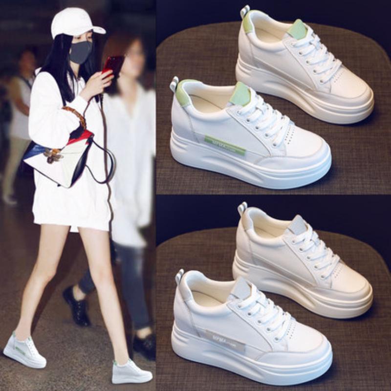 Harajuku Hollow Breathable Inner Height Increase Women Shoes Lace-up Slope Heel Versatile Thick Bottom Sports Shoes Trendy