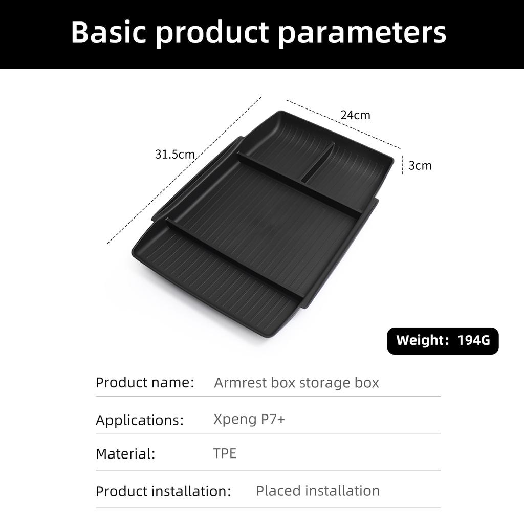 Для Xpeng P7+ Центральная консоль Нижний ящик для хранения Автомобильный лоток TPE Органайзеры Аксессуары Tidying Черный