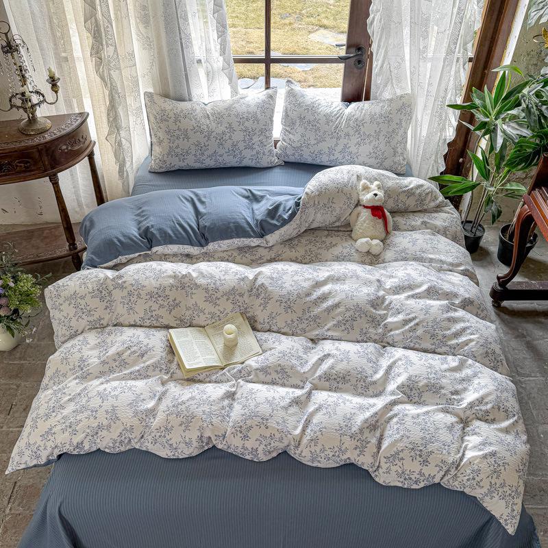 Комплект из четырех предметов из бамбукового хлопка класса А, двухслойной мягкой цветочной марли для мам и малышей - Включает комплект из трех предметов для студенческого общежития