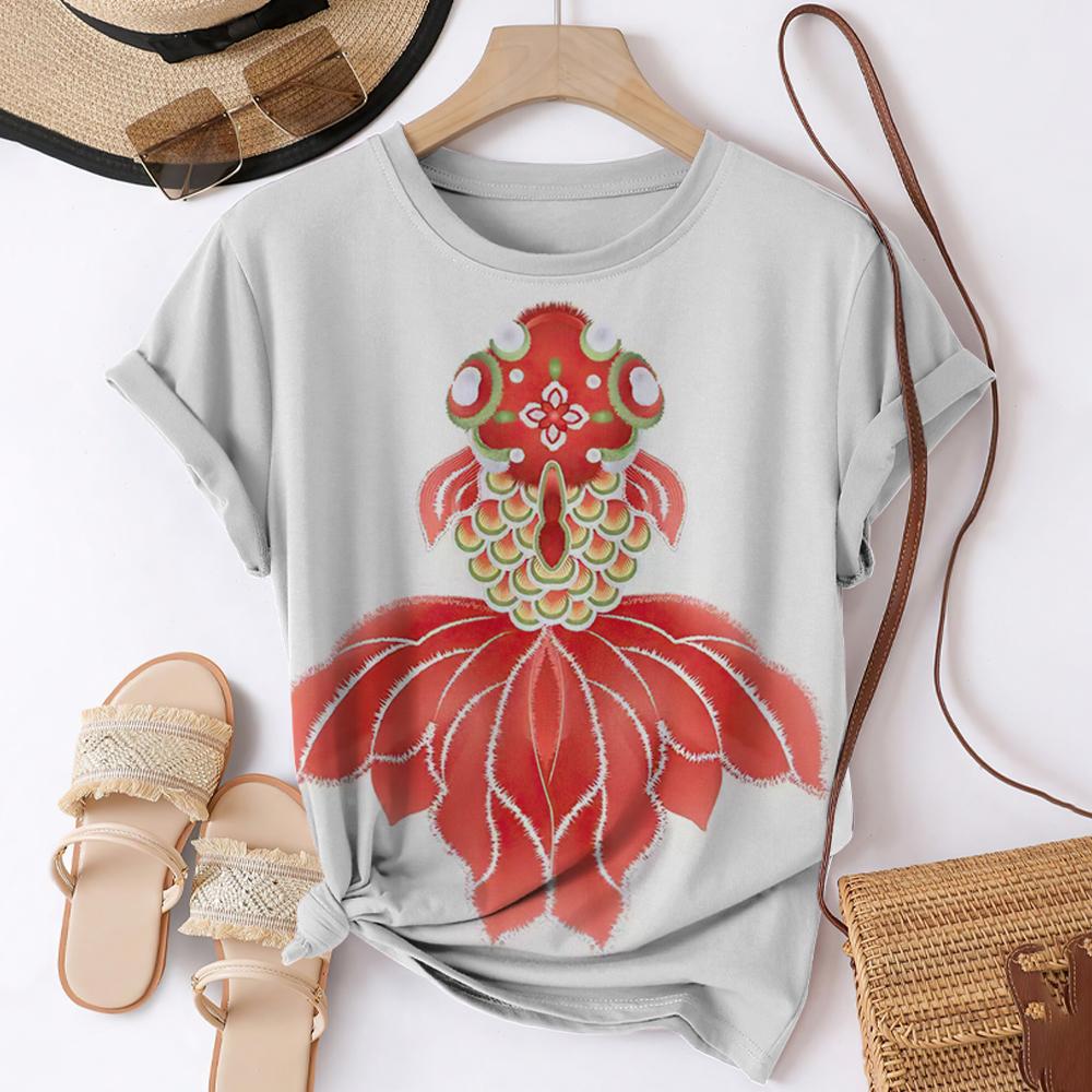 Футболки с 3D-принтом «Рыба кои» для женщин, уличная одежда, повседневная мода, Harajuku Y2k, футболка с коротким рукавом, футболки с круглым вырезом, топы, одежда