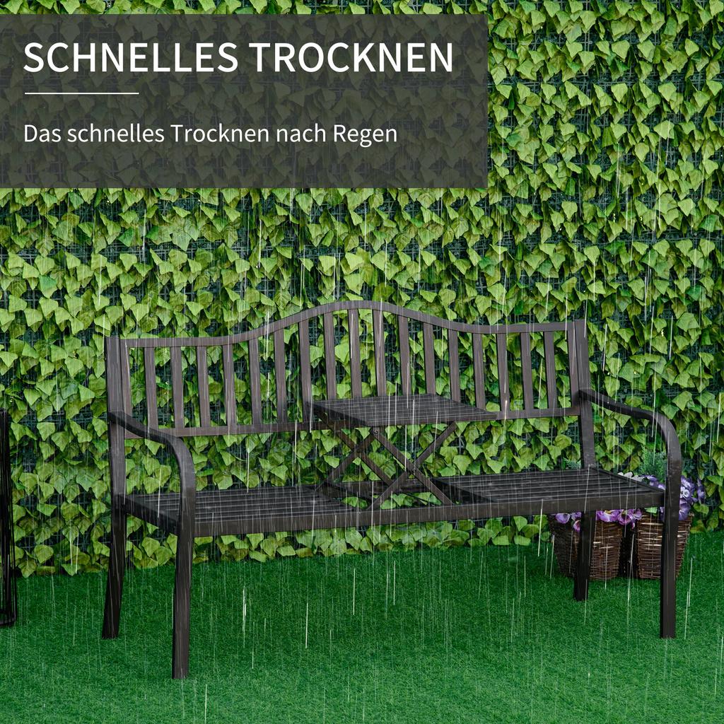 Metal Outdoor Bench with Liftable Middle Table. Patio Loveseat. Garden Bench for Garden. Porch. Seats 2–3 People. Black