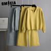 Autumn and Winter Knitted Set: Women's Loose Polo Neck Sweater, Wide-leg Pants, Elegant Two-piece Set