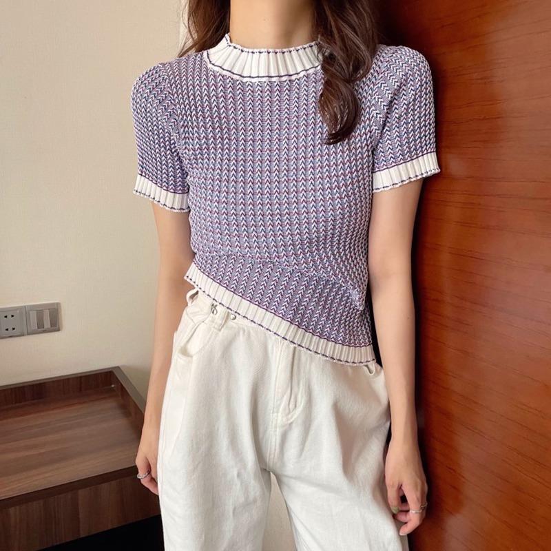 Женские футболки Трикотажные футболки Топы Рубашки с коротким рукавом с круглым вырезом Трикотажная футболка