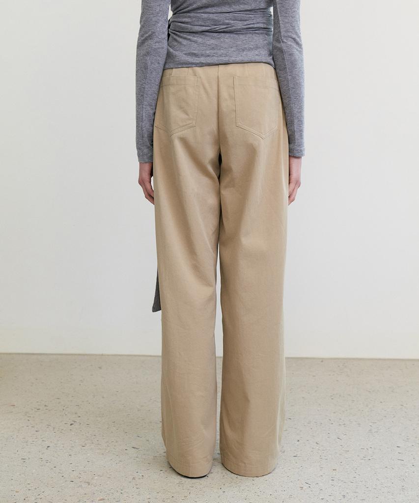 STEP AROUND Cotton Wide Relaxed Pants_Beige