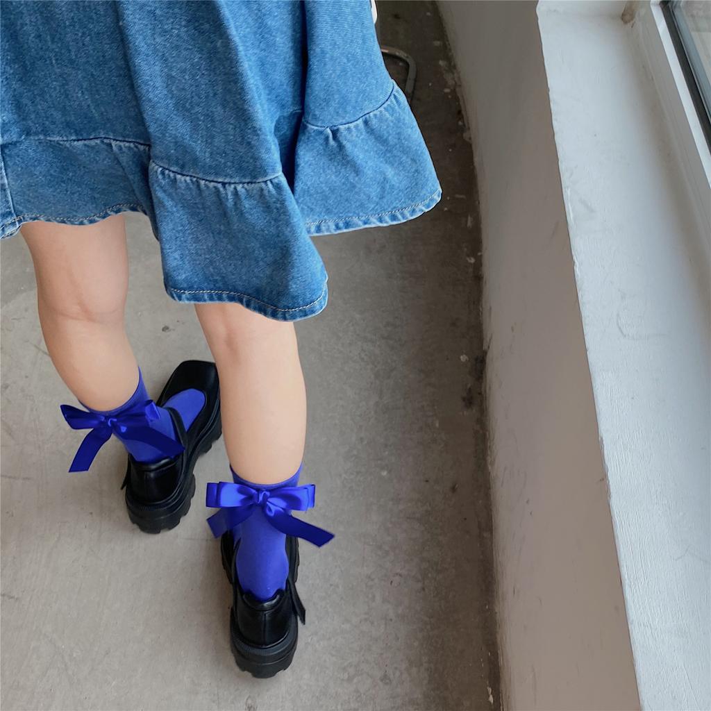New Handmade Socks Lolita Cute Bow Cotton Mid Calf Women's Socks